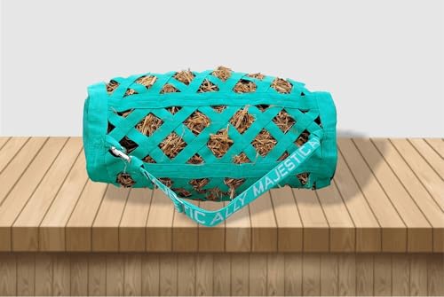 Majestic Ally Double Side Open Slow Feeder Hay Bag - Diamond Shaped Obliquely Placed Webbing (Turquoise) - color: Turquoise