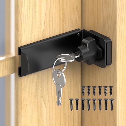 90 Degree Barn Door Locks with Key, Sliding Hasp Latch- Black | 3.3 Inch Thickened Heavy Duty Latch for Home Security, Inward Opening/Closet/Shed/Barn Door, Cabinet - color: Black, size: 3.3In with Key-1PC