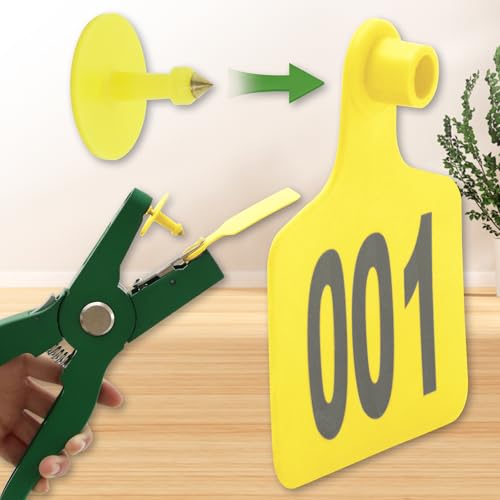 100PCS Cattle Ear Tags Numbered 001-100,Plastic Livestock Ear Tags with Animal Identification Tags for Cattle Cows Hogs Pigs Sheep Goats (Yellow) - color: YELLOW