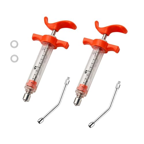 2 Set Feeding Syringe with 2 Drench Nozzle, Adjustable Dosage, Reusable Drench Gun Syringe for Small Animals Newborn Pet Livestock, Small Sheep Pig Dog Cat Bird Pig Feeding Nursing Supplies(10ML) - size: 10ML