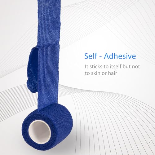 24Pcs Self Adherent Cohesive Bandages Wrap Self Adhesive 2 in Blue | Self Adherent Bandages Wrap First Aid Self Adhesive Bandage Elastic Sports Athletic Tape Wrist Ankle Pet Vet Wrap Grip Cover - color: Blue, size: 24Pcs