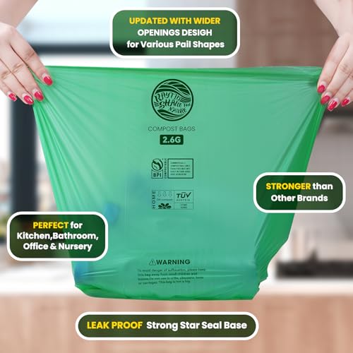 RAYTID Compostable trash Bags 2.6 Gallon Compost Bags for Kitchen Countertop Bin 1.3,2,3, Gallon, 120 Count,Small Kitchen Food Scrap Waste Bags,ASTM D6400, US BPI & Europe OK Compost Home Certified - color: 2.6G-120count