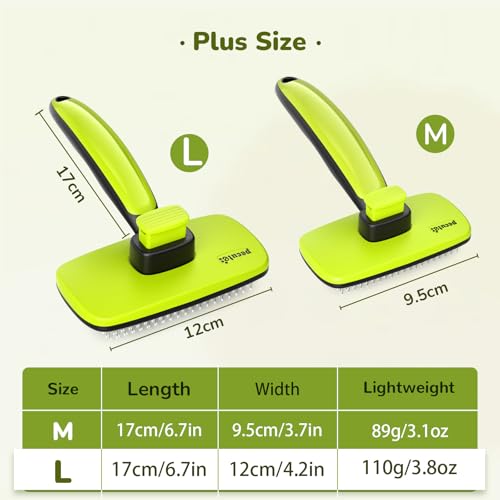 Pecute Skin Friendly Self-Cleaning Slicker Brush for Dog & Cat Shedding | 1 click clean, Lightweight, Undercoat hair removal, For short/long/double/white coats - size: Large