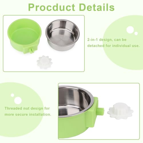 Dog Crate Water Bowl No Spill Removable Hanging Bowls, Blue | Stainless steel + plastic 2-in-1, twist-lock easy install, detachable easy clean, for small dogs/cats/rabbits/guinea pigs - color: Blue+Green