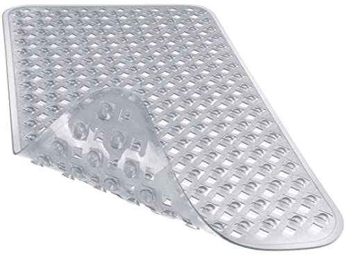 Yimobra Bathtub Mat Non Slip, Shower Mat with Strong Suction Cups & Drain Holes, 28"X16", Anti Slip Bath Tub Mat for Inside Shower, Machine Washable Fast Drying, Bathroom Essentials, Clear Gray - color: Clear Gray, size: 27.5 X 15.5 Inch