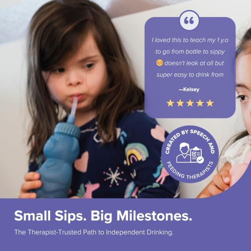 TalkTools Honey Bear Silicone Straw Cup, Dishwasher Safe Baby Drinking Bottle, Premium Food-Grade Material, Honeybear Sippy Cup for Ages 4+ Months, Kids and Toddlers (Pack of 2-8oz) (Blue) - color: Blue