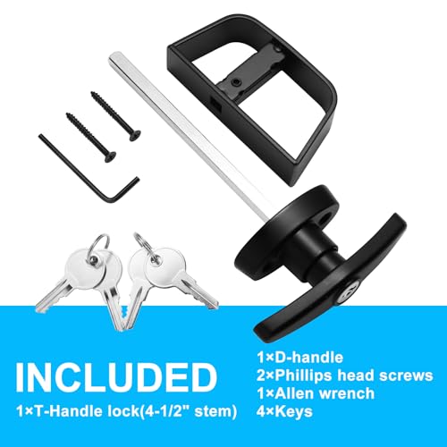 Shed Door Latch, Safe and Durable, Premium Shed Locks with 4 Keys, Widely Use, T-Handle Lock Kit for Storage Barn, Chicken Coops, Camper, Easy to Install, 4½" and 5½" Stem - size: 4-1/2 Inch Stem