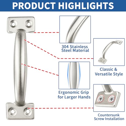 6 Inch Gate Handle Outdoor 304 Stainless Steel Door Pull Handle Rustproof Barn Door Handles for Fences Garage Yard Kitchen Bathroom (4 Pack) - size: 4 Pack 6 Inch Stainless Steel