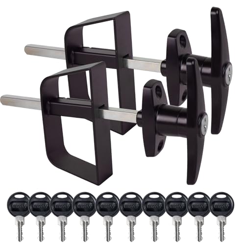 T-Handle Lock Kit,Hurrikom Double Shed Door Latch with 5.5" Stem, Lock Matching Set Includes 10 Keys for Sheds Doors, Playhouses, Chicken Coops,Camper, RV, etc(Black).All Keys are Universal. - size: 5.5 inch-BLACK-T