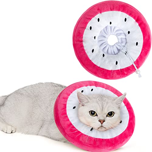 ANWA Adjustable Cat Cone Collar Soft, Cute Cat Donut Collar After Surgery, Kitten Recovery Cones to Stop Licking - color: Dragonfruit, size: Small