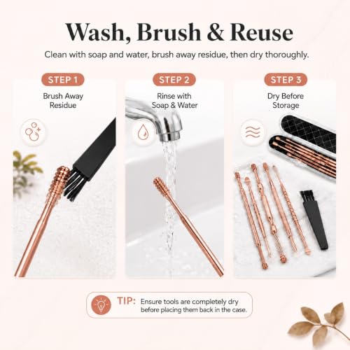 Hion 6 Pcs Ear Wax Removal Kit,Professional Double-Headed Ear Pick Earwax Removal Tools,316L Stainless Steel Ear Cleaner Curette with Cleaning Brush and Storage Box,Suit for Kid Adult(Rose Gold) - color: Rose Gold