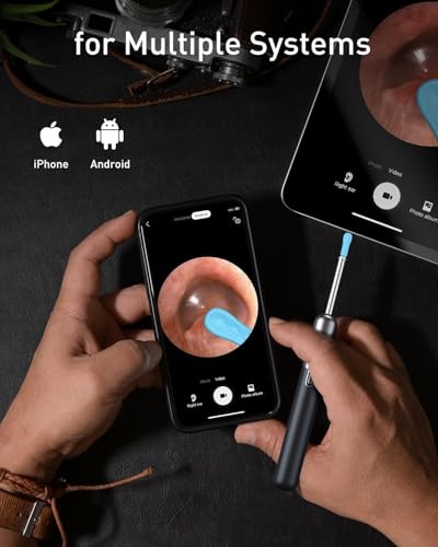 Ear Wax Removal, Ear Cleaner with Camera and Light, Ear Wax Removal Kit, Ear Wax Removal Tool Camera with 1080P, Ear Cleaning Kit with Spoons, Ear Camera for iOS & Android - color: Obsidian Black