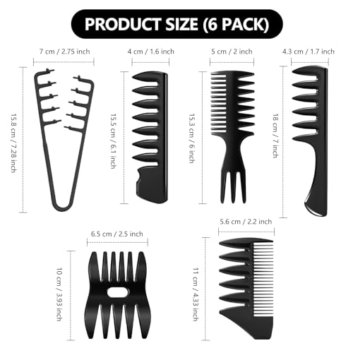 6PC Texture Comb Wide Tooth Styling Combs for Women Men | Texturizing, Volume Fringe Parting, Quiff, Pompadour, Slick Back, Hair Comb Set, ABS Plastic Barber Tool - color: Grey