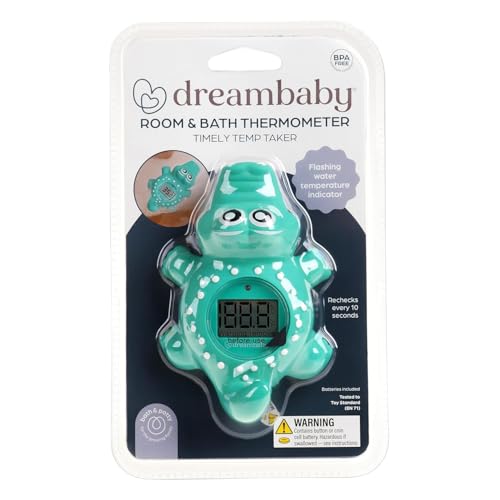 Dreambaby Floating Crocodile Bath Thermometer - Water Temperature Monitoring for Newborns, Infants, Toddlers - Croc Toy with Fahrenheit Display | Instant Digital Water & Room Temperature - Fun Floating Turtle Toy - Helps Monitor Bath Water Temperature - c