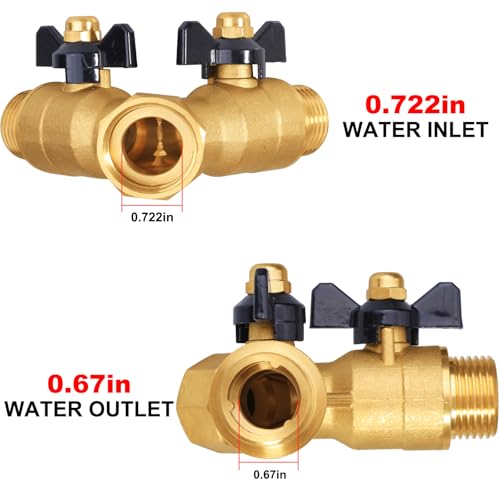 SIGURANTA Heavy-Duty Brass 2-Way High-Flow Garden Hose Splitter, Outdoor Faucet Y-Valve Diverter Connector with Butterfly Handle, Full-Flow Water Hose Adapter (Valve butterfly handle - 1-piece) - color: Valve butterfly handle - 1-piece