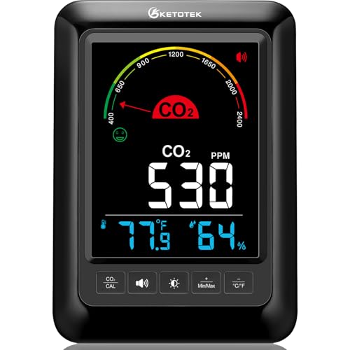 KETOTEK CO2 Monitor Indoor Air Quality Meter, Temperature, Humidity Display, Portable Carbon Dioxide Meter for Home, Car, Office or School