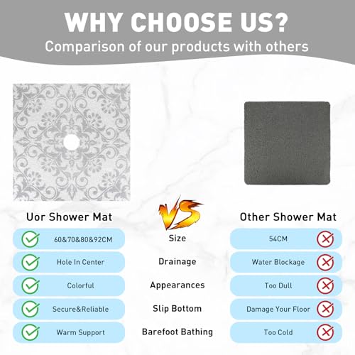 Square Shower Mat Non Slip: 27 x 27 Inch Large Shower Mats with Drain Hole in Middle - PVC Loofah Anti Slip Shower Floor Matt for Inside Shower - color: Geometric Line, size: 27" x 27" (Square)