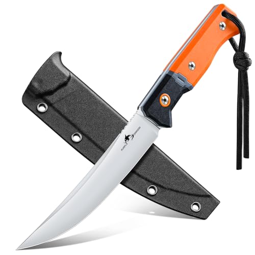 Purple Dragon Outdoor Knife for Boning - Trailing Point Boning Knife Orange | Forged from a Single Piece of D2 Steel, Full Tang G10 Handle, Gift Box - size: 5.6 inch