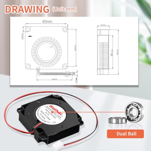 2Packs Wathai DC 4010 5V Small Blower Cooling Fan 2 Pin DC 40mm x 10mm | Dual Ball dc Blower for DIY Cooling - size: 40x10mm (5V Ball)