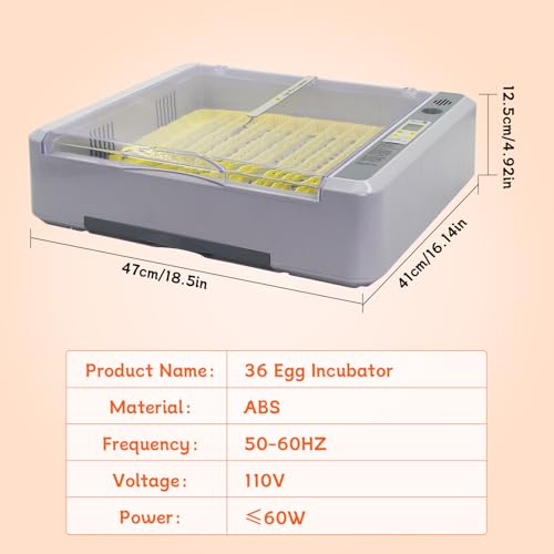 Automatic Egg Incubator, 36 Egg Capacity | Automatic Egg Turner, Thermometer Control & Humidity Control, Egg Candler, 360° View, For Hatching Chicks