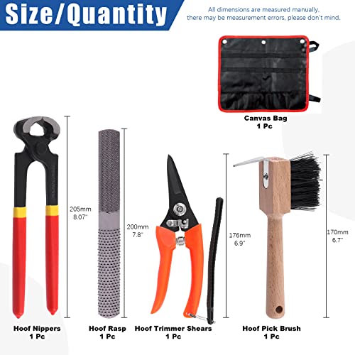 Glarks 5Pcs Professional Farrier Tool Kit, Hoof Nippers Hoof Rasp Hoof Trimming Shears Hoof Brush with Storage Bag Kit, Rasp Hoof Cutter Equestrian Supplies Set for Horses Donkeys Goats Pigs