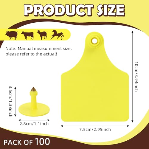 Blank Cattle Ear Tags 100PCS TPU Oversize 4.1x3 Inch Livestock Tags | Identification Tags for Cows Calves Cattle Goats Sheep Pigs Hog Fade Resistant Farm Animal Management (Yellow) - style: Yellow