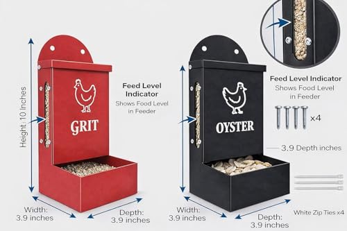 Premium Metal2 Packs Oyster Shell Feeder for Chicken with Lid Viewing Window Dual grit Feeder Grit Oyster rain Cover Duck Feeder Chicken Coop Accessories Improve Eggshell Quality and Hen Health