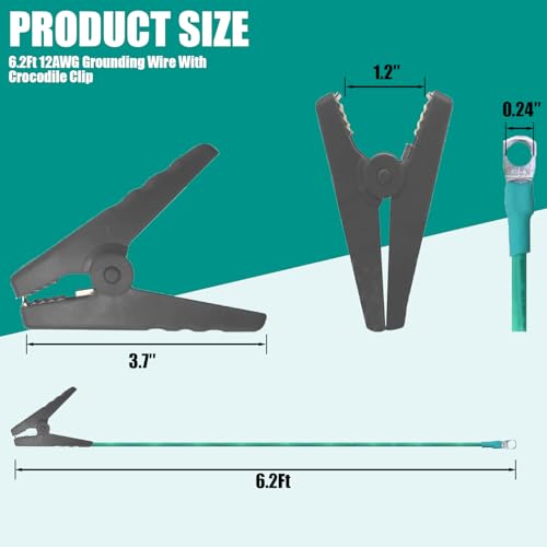 6.2-Ft 12 AWG Grounding Wire with Crocodile Clip and M6 Ring Terminal | Tinned copper wire with 80A, 1.2-inch crocodile clip and M6 ring terminal for generators, electric fences, and antennas. - color: Only 6.2ft Crocodile Clip Wire