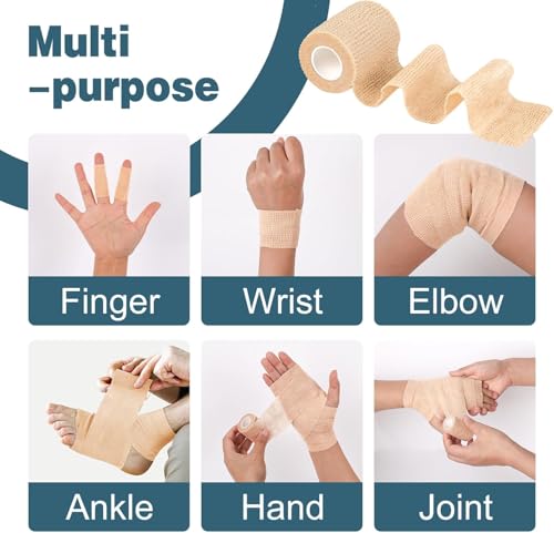 AZEN 120 Pack Self Adhesive Bandage Wrap, 2" X 5 Yards Elastic Cohesive Bandage Wrap, Skin Color Athletic Tape, Vet Wrap, Ankle Tape - color: Beige, size: 2IN - 120Pack