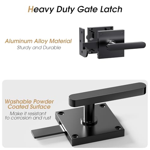 Double Sided Gate Latch, Heavy Duty Gate Latch for Wooden Fence | Black Gate Latch With Handles, Fence Gate Latch for Right Inswing Wooden Gates, Backyard, Garden - size: GL01 - Right Inswing Gate
