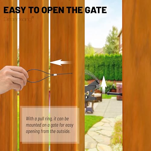 Gate Latch Cable Pull, Spring-Loaded Latch Kit for Wooden Fence Gates, Gate Latch Pull Cable String Adjustable from 2" to 6" Posts Stainless Steel Spring, 1 Pack