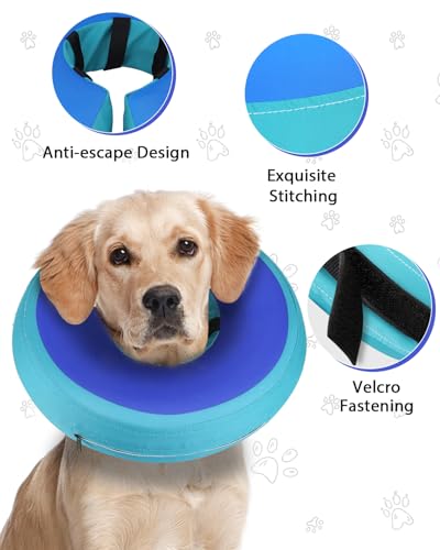 MIDOG Inflatable Dog Cone, Donut Recovery Collar After Surgery, Medium+ | Soft inflatable donut e-collar; stops licking after surgery; pet eats & sees normally; neck 14-18 in (M+); not for chewers - color: GreenBlue, size: Medium+ (Neck:14"-18")