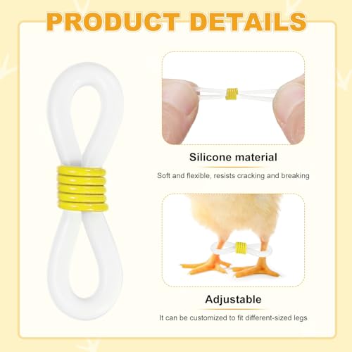 M METERXITY 100-Pack Adjustable Chick Leg Bands, 0.79" x 0.2" Silicone Chicken Leg Brace for Chicks/Ducks/Birds [Yellow] Poultry Leg Bands - color: Yellow