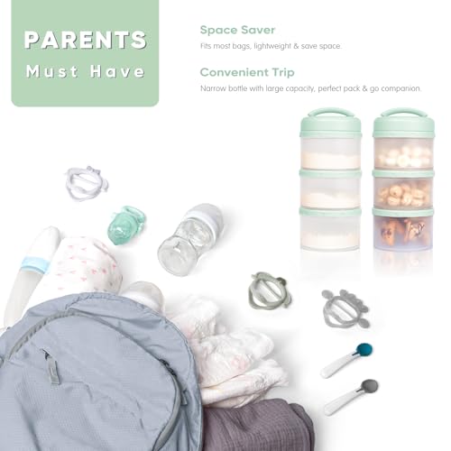 Termichy Stackable Formula Dispenser Portable: Milk Powder Container to go | Separated Compartments Premeasure Storage - Mess-Free Funnel Spout for No-Spill Pouring - for Home or Travel Use - color: Light Green