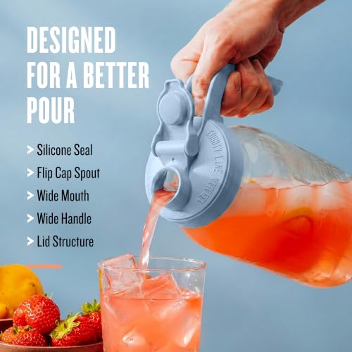 County Line Kitchen 64 oz Mason Jar Glass Pitcher With Lid - Sky Blue | Heavy-Duty Glass Mason Jar Pitcher - Leak-Proof Lid, Wide Mouth & Easy Pour Spout (64 oz) - color: Sky Blue