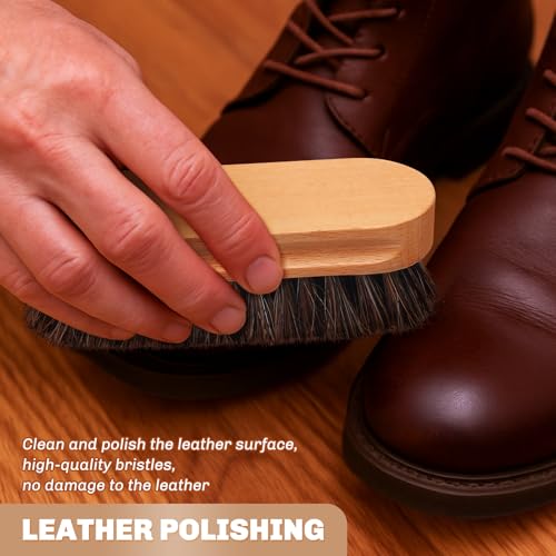 2 Pcs Horsehair Shine Shoes Brush Kit Polish Dauber Applicators Cleaning Leather Shoes Boots Care Brushes Suede Cleaner Brush(Wooden Style F) - style: Wooden Style F