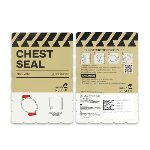 RHINO RESCUE Non-Vented Chest Seal, IFAK First Aid Supplies (2 Count) | Sterile Emergency Trauma Dressing, Occlusive Adhesive Pad Medical for Wound Care, Gunshot, Sucking Chest, HSA/FSA Approved - size: No-Vent