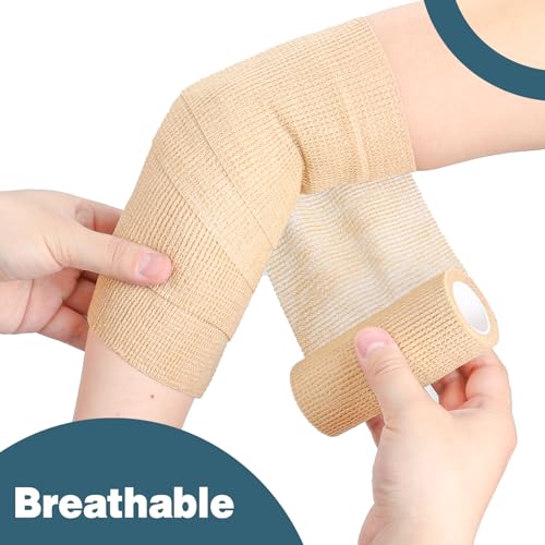 AZEN 8 Pack Self Adhesive Bandage Wrap, 4" X 5 Yards Elastic Cohesive Bandage Wrap, Skin Color Athletic Tape, Ankle Tape, Tattoo Grip Tape Wrap, Vet Wrap - size: 4IN - 8Pack