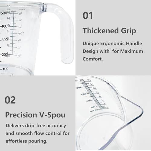 16 oz (2 Cup) Liquid Measuring Cup, Food-Grade Plastic Measuring Cup with Laser-Etched Markings, Clear Single Measuring Cup - size: 16 fl oz