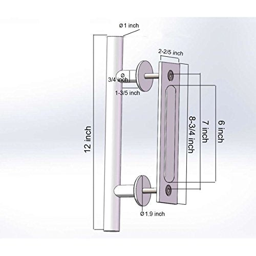 Goldenwarm 12 in Sliding Barn Door Handle and Flush Pull Set-7 Inch Hole Centers Brushed Nickel Heavy Duty Hardware Stainless Steel, 2 Pack