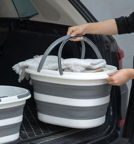 Lesipee Collapsible Bucket 16L with Handles, Foldable Silicone Mop Bucket Space Saving Tub for Laundry, Camping, Beach & Pool Party Ice Bucket, Portable Wash Basin for Home, Car & Outdoor, 4.2 Gallon - style: 16L Bucket