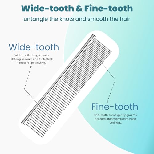 MEDUWEDU [3 Pack] Stainless Steel Pet Comb Set – Grooming Combs for Dogs & Cats, Large Medium Small Sizes – for Long, Short, Curly Hair, Detangling Matted or Knotted Undercoat Hair
