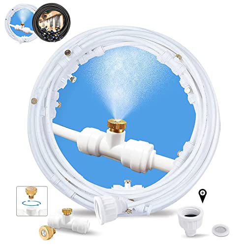Misters for Outside Patio,Outdoor Water Misting Cooling System,80FT|24M+Tee Connector White 10PCS,Backyard Mist Kit for Garden,Greenhouse,Fan,Deck,Umbrella,Canopy,Pool,Porch.Trampoline Sprinkler Park