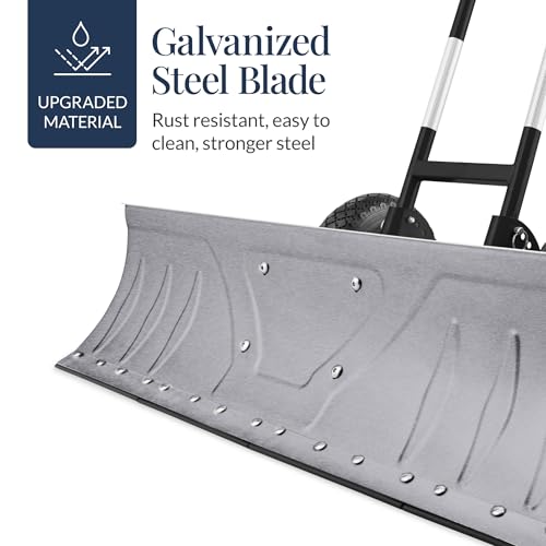 Best Choice Products 36in Galvanized Blade Heavy-Duty 2-Wheel Snow Pusher Hand Plow for Snow Removal w/Wheels, Adjustable Handle, Blade Angle - Silver - color: Silver, size: 36in w/Wheels