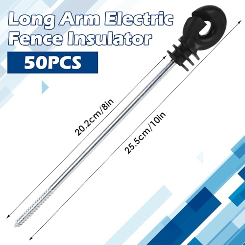 50 Pack Electric Fence Wire Insulator Stand Off Screw in Insulator Black Fence Post Insulator Wooden Post Wire Insulators for Tape Rope Electric Wire Animal Agricultural Garden