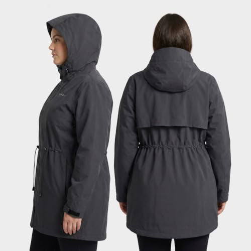 Women's Waterproof Long Rain Jackets Raincoats with Adjustable Hood | Lightweight Outdoor Activities Rain Shell Relaxed Fit Drawstring Waist Windbreaker Breathable Mesh-Lined Trench Coat - color: Black, size: Large