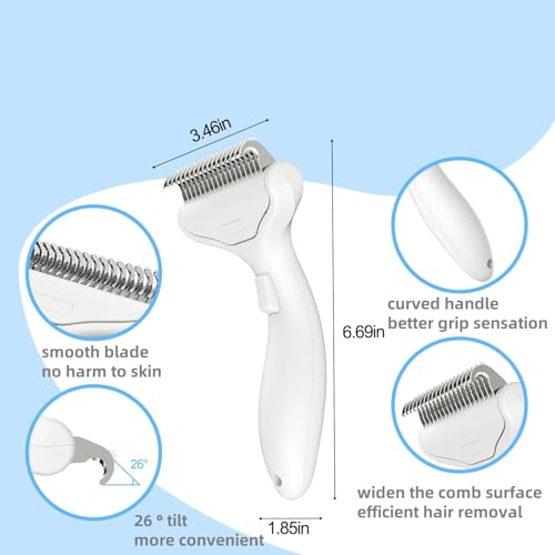 Undercoat Rake for Dogs & Cats, 3-in-1 Skin-Friendly Pet Fur Brush with One-Click Self-Clean Button, Deshedding Dog Brush for Long haired Pets, Cat Comb Removes Matted Fur & Loose Hair (Light-Green) - color: Light-Green