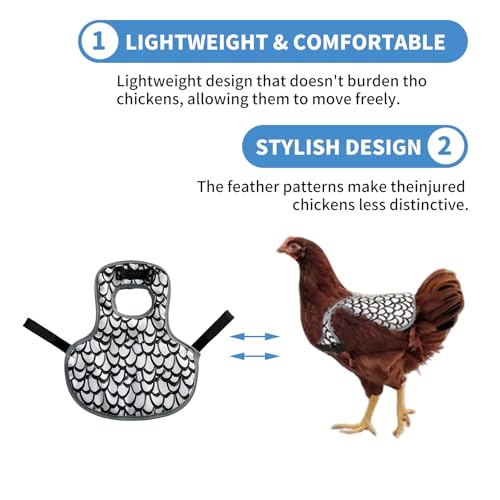 2 Pcs Chicken Saddles for Hens Chicken Apron Back Protector with Adjustable Strap Reusable with Wing Protector Feather Print