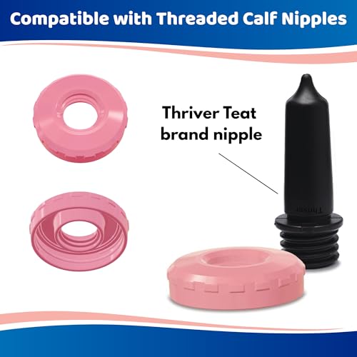 2 Quart Square Calf Bottle with Handle and Thriver Screw-in Calf Teat, Leak-Resistant Nursing Bottle with Dual Vent Airflow, Vanilla Scented Soft Rubber Nipple for Calf Feeding