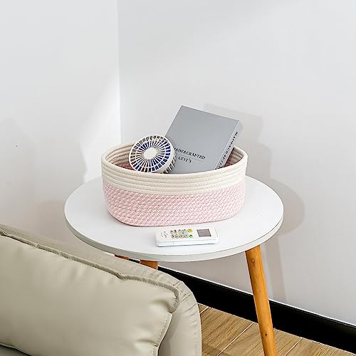 CubesLand Rectangle Woven Cotton Rope Storage Basket for Organizing | Small Basket for Kids, Baby Nursery, Cat Dog Toy Baskets, Organizer Bins for Shelves 3 Packs - color: Off White/Mixed Pink, size: 3pcs-small basket